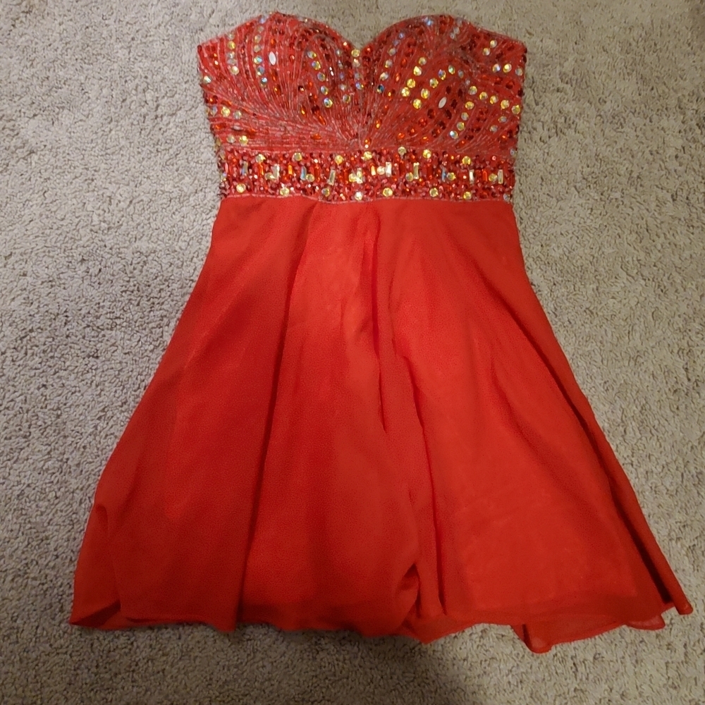 Red Strapless Dress with Sequins